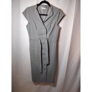 Calvin Klein Dress Womens M Mandarin Collar Button Up Belt Tie Gray Career